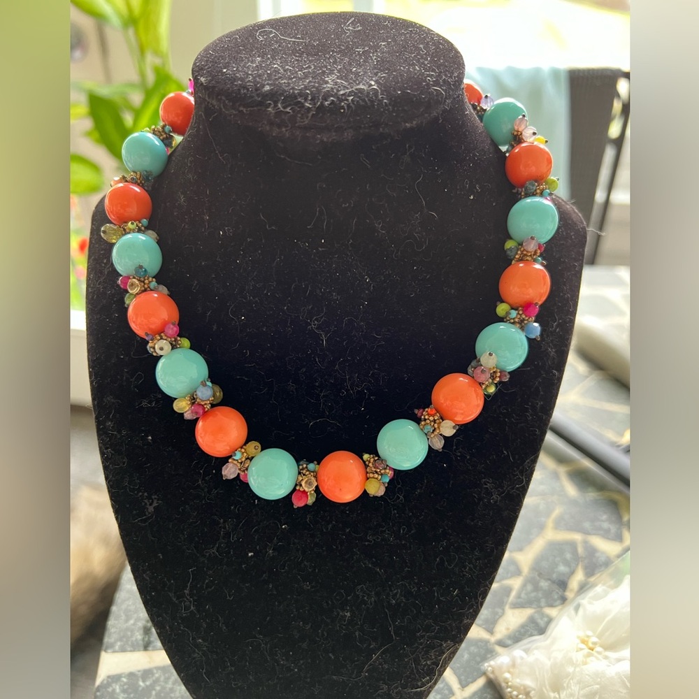 Tashka  vintage bubblegum beads with clusters of colorful beads  necklace.